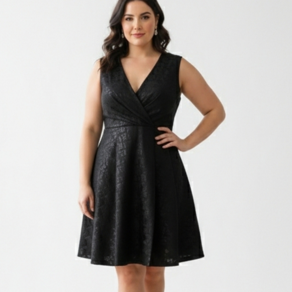 Kirna Zabete Target Shimmery Black Midi Dress 14 Sleeveless V-neck